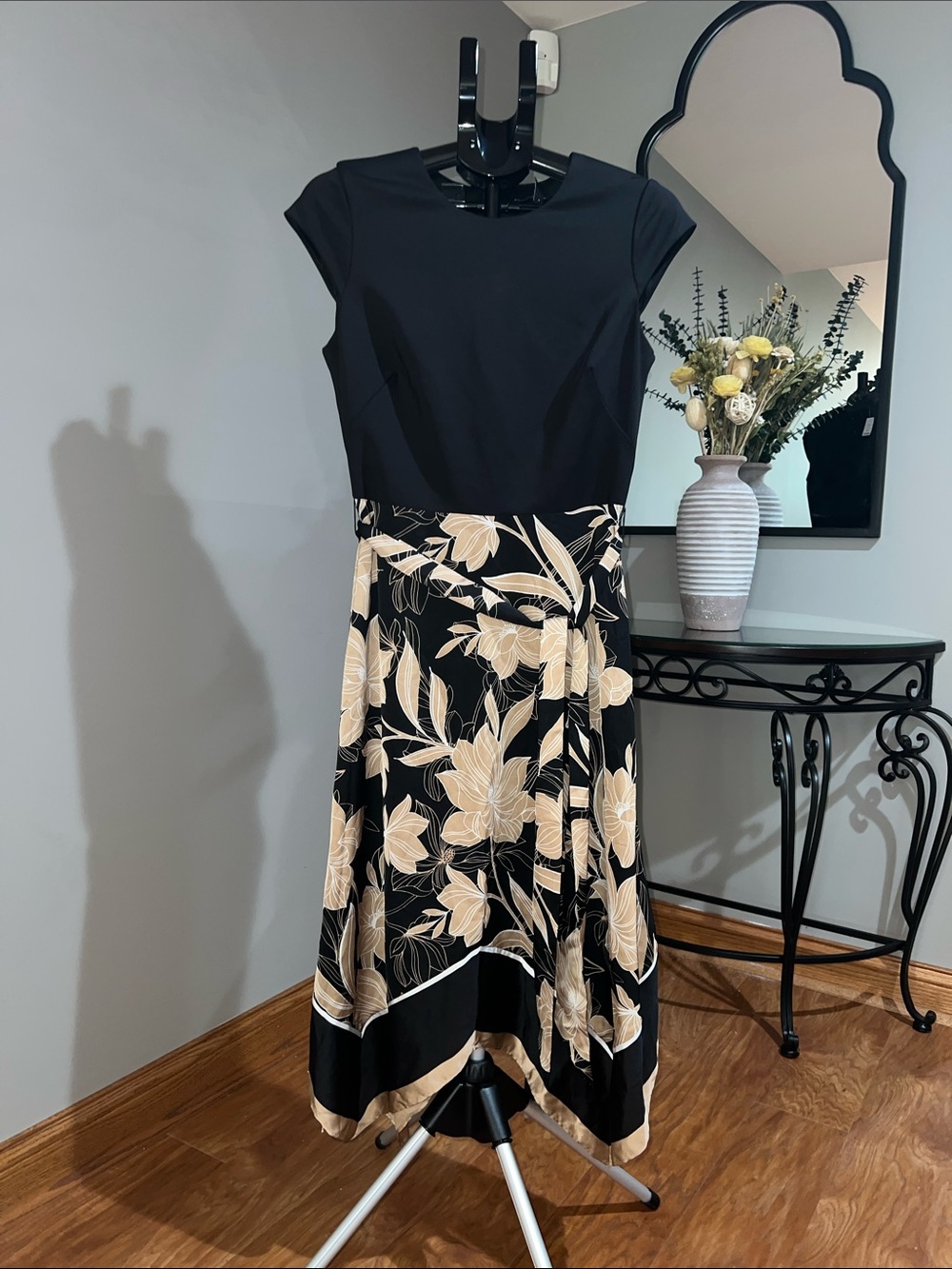 NWT Black & Cream Floral A-Line Women's Dress